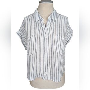 Thread & Supply Blue and White Striped Nautical Linen Blend Button Down Shirt